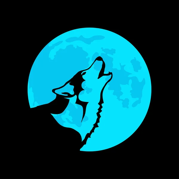 Loup sur le fond de la lune bleue — Image vectorielle