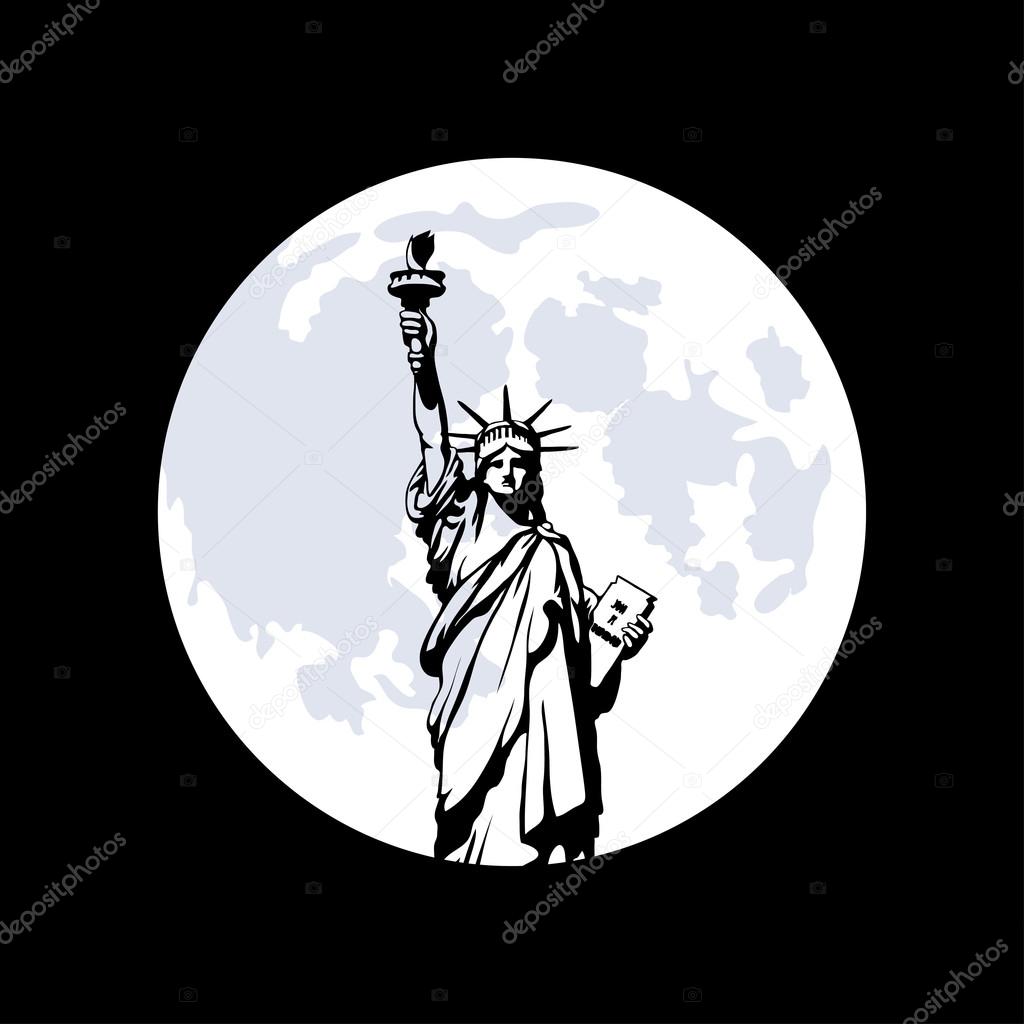Statue of Liberty in New York on the blue moon background