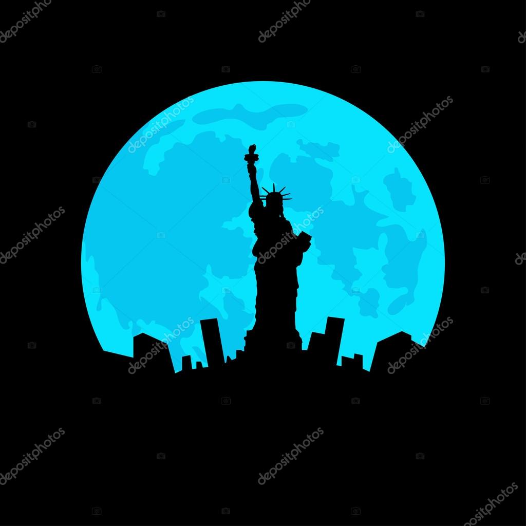 Statue of Liberty in New York on the blue moon background