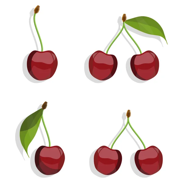 Conjunto de cerezas maduras — Vector de stock