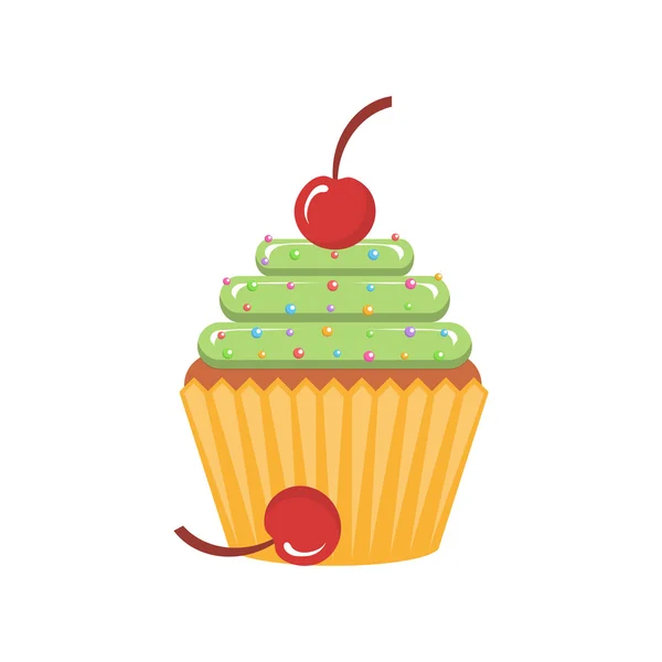 Delicioso cupcake com cerejas —  Vetores de Stock