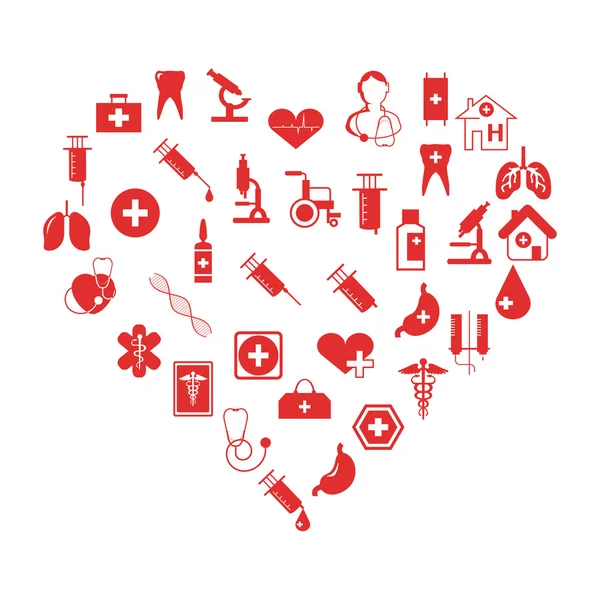 Conjunto de ícones médicos na forma do coração — Vetor de Stock