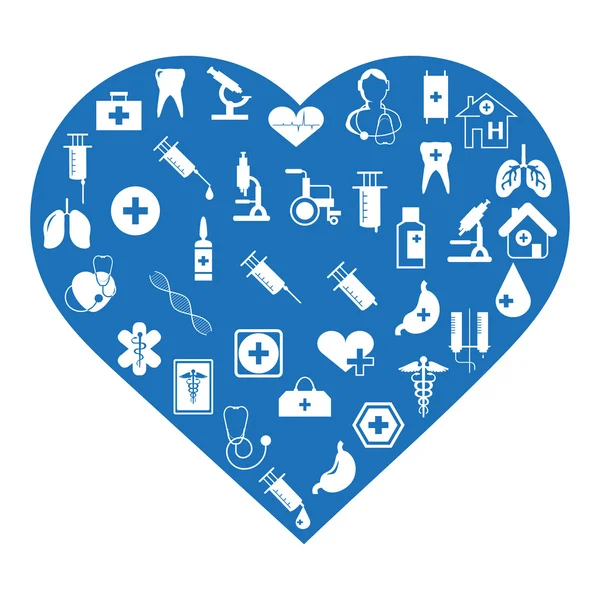 Set of medical icons in the heart shape — Stock Vector