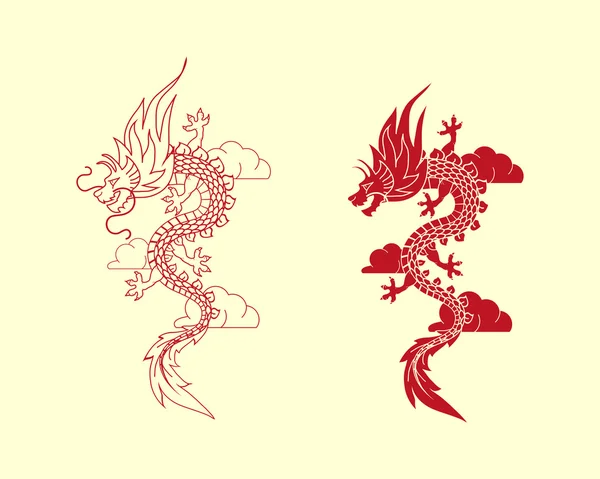 Símbolos de dragão vermelho — Vetor de Stock