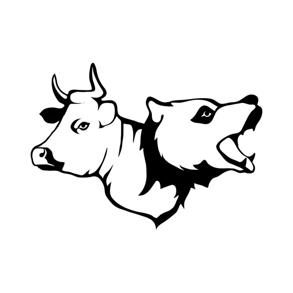 Logo with head of cow and bear — Stock Vector