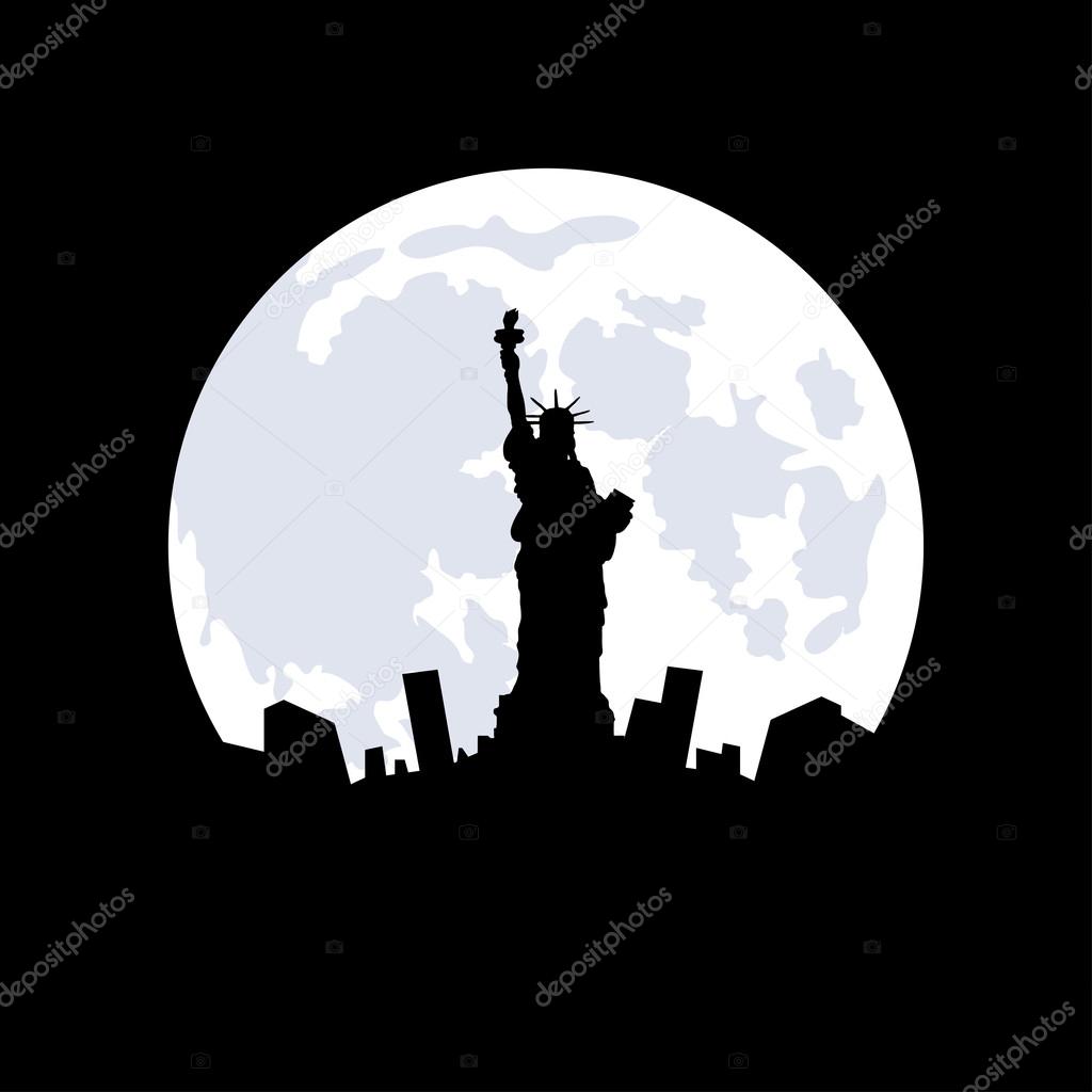 Statue of Liberty in New York on the  moon background