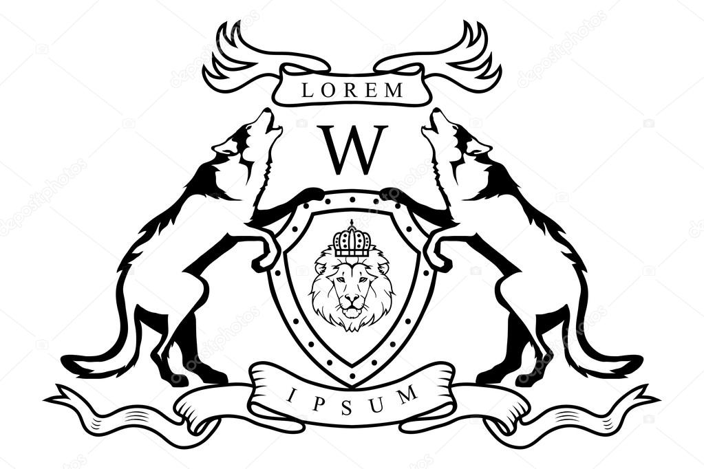 Heraldry wolfs and lion king  logo