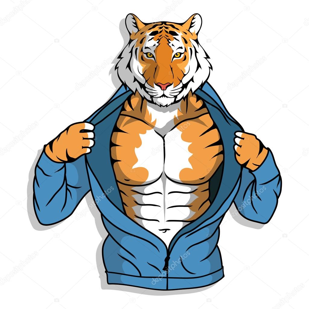 Tiger dressed up in boxing style