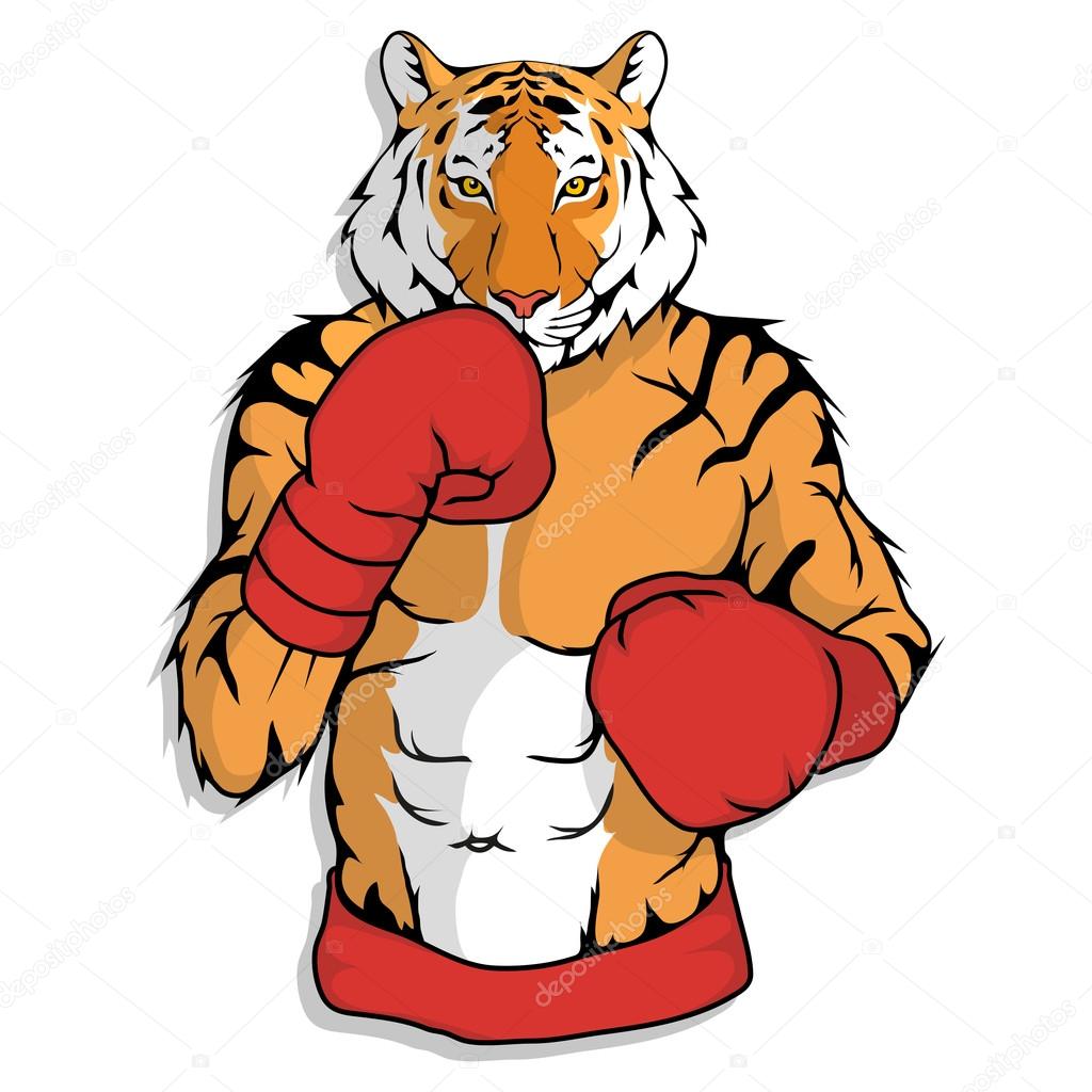 Tiger dressed up in boxing style. Vector illustration