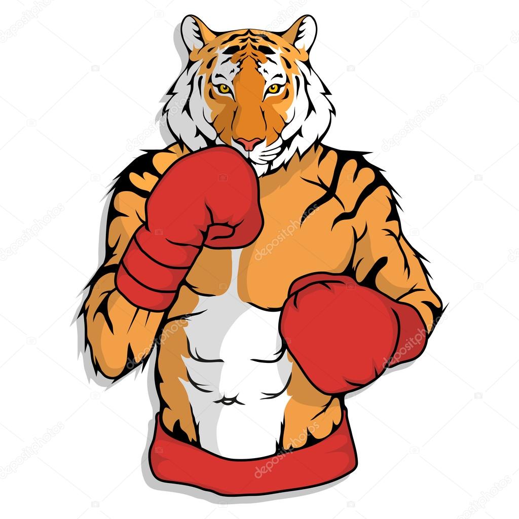 Tiger dressed up in boxing style