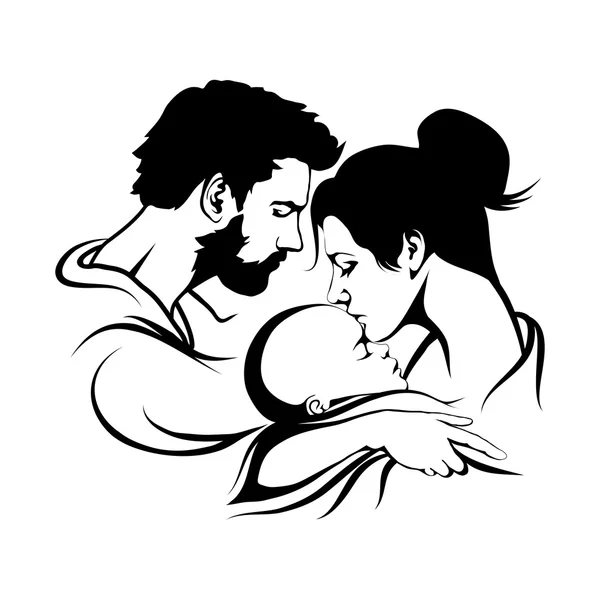 Silhouettes De Famille Avec Bebe Vecteur Coeur Stock Photo