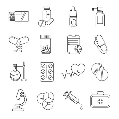 vector coronavirus icons with pills and medication on white clipart