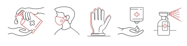 Icônes Vectorielles Coronavirus Avec Personne Illustrative Dans Masque Médical Utilisant — Image vectorielle