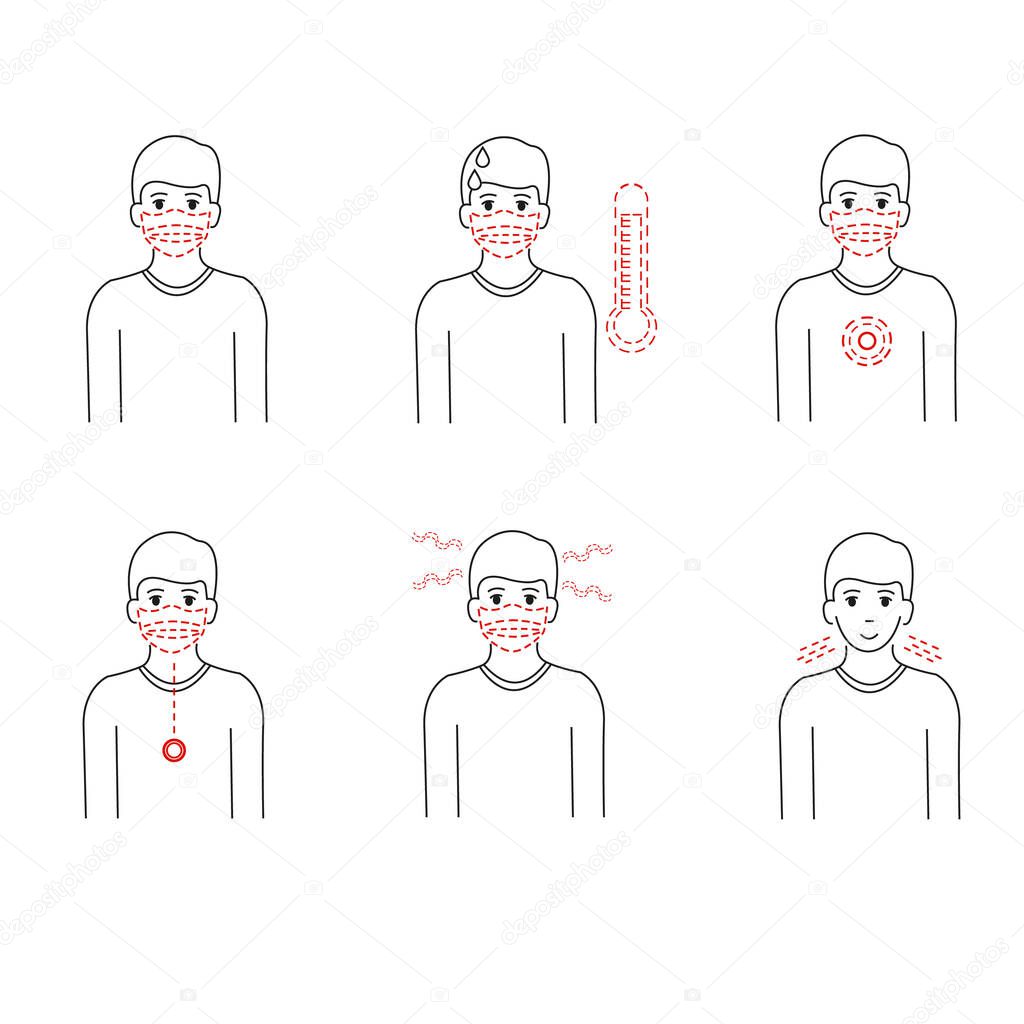 vector coronavirus with illustrative person wearing medical mask and having symptom on white