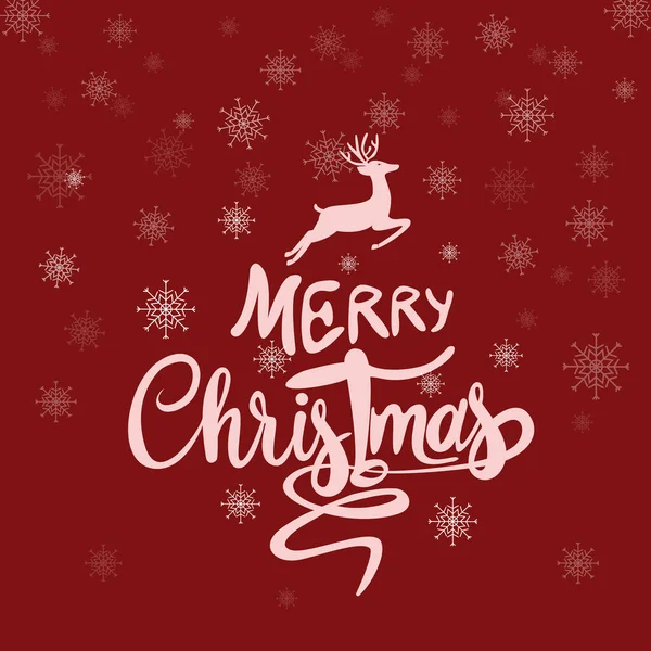 Vecteur Avec Joyeux Noël Lettrage Flocons Neige Cerf Sur Rouge — Image vectorielle