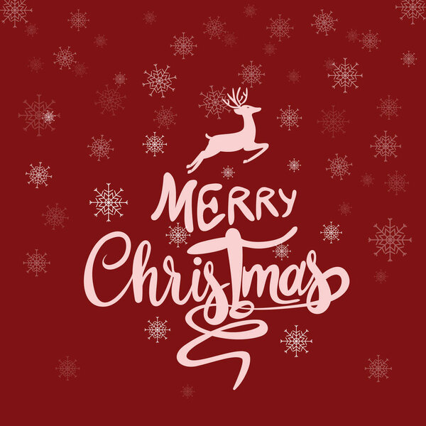 vector with merry christmas lettering snowflakes and deer on red 