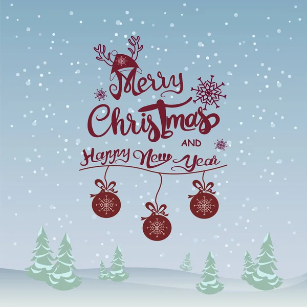 Вектор Веселым Рождеством Счастливого Нового Года Буквы Возле Рождественских Балов — стоковый вектор