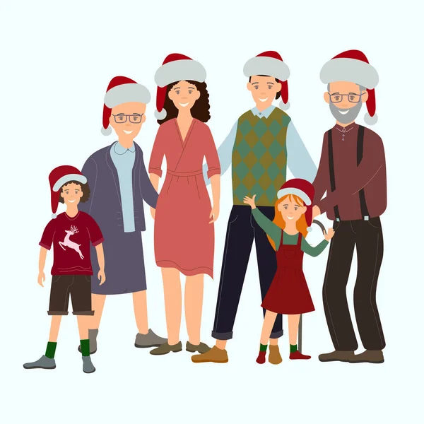 Vektor Mit Glücklicher Familie Weihnachtsmützen Auf Weißem Hintergrund lizenzfreie Stockvektoren