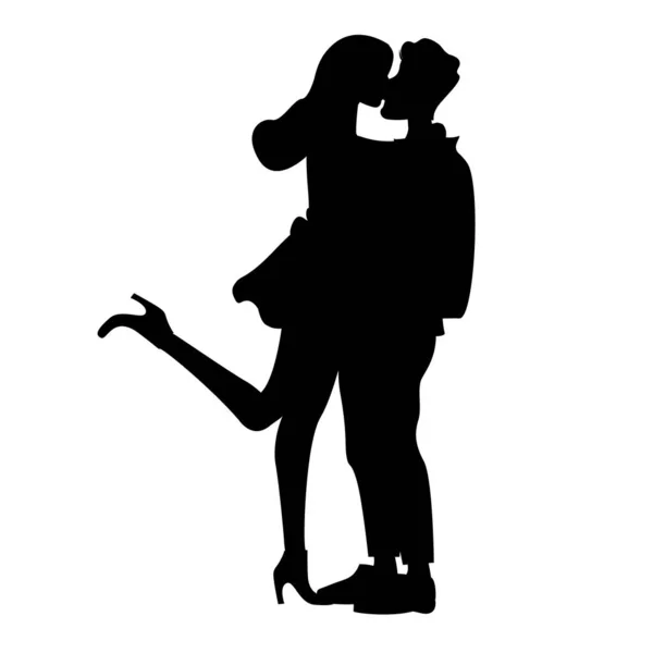 Silhouettes of couple hugging and kissing, black and white vector illustration — Stock Illustration Silhouettes Couple Hugging Kissing Black White Vector Illustration Royalty Free Stock Illustrations