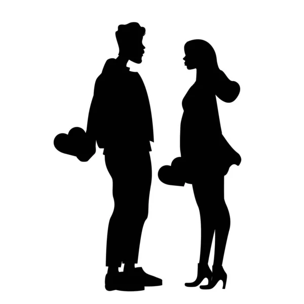 Silhouettes of couple holding hearts isolated on white, vector illustration — Stock Illustration Silhouettes Couple Holding Hearts Isolated White Vector Illustration Royalty Free Stock Vectors