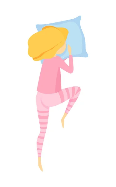 Slapend Meisje Roze Pyjama Geïsoleerd Witte Achtergrond Vectorillustratie — Stockvector