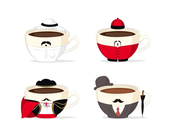 Vector Set Cups National Costumes — 스톡 벡터