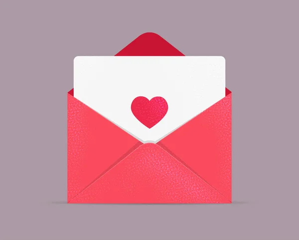 Valentijnsdag Vectorkaart Romantisch Symbool Rode Envelop Met Liefdesbrief — Stockvector