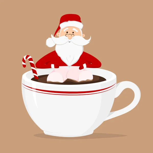 Vetor Papai Noel Xícara Café Com Marshmallow Cana Açúcar Isolado —  Vetores de Stock