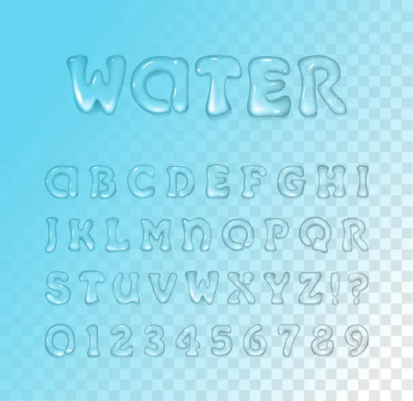 Vector Water Gel Font Blue Transparent Background Typeface Glossy Letters — Stock Vector