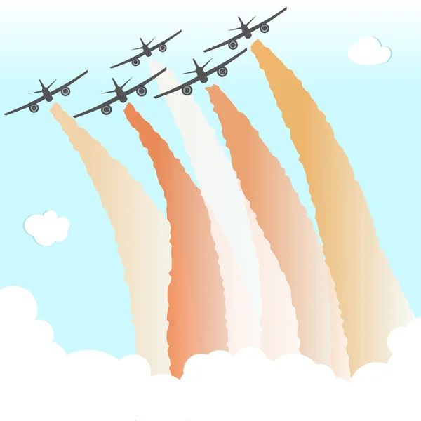 Smoke Color Sky Plane Parade Group Airplane Fly Peace Joy Vector Illustration - Stok Vektor