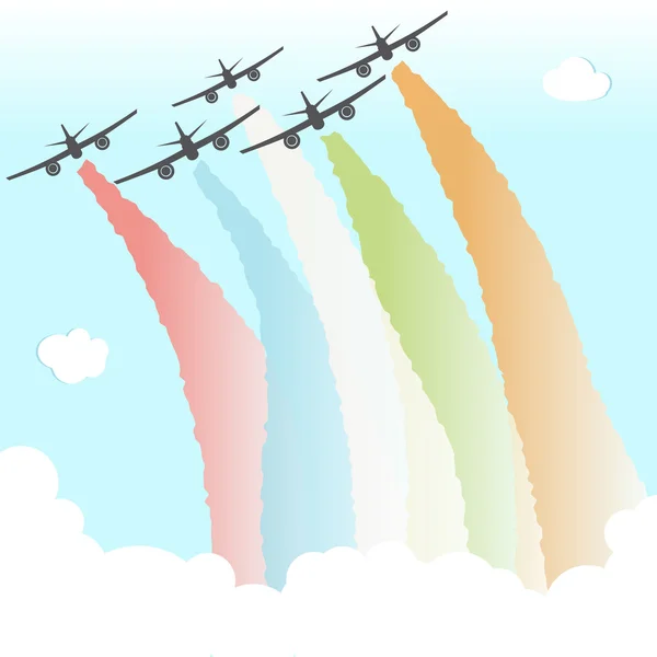 Warna-warni Joy Peace Plane Cloud Rainbow Design Freedom Vector Illustration - Stok Vektor