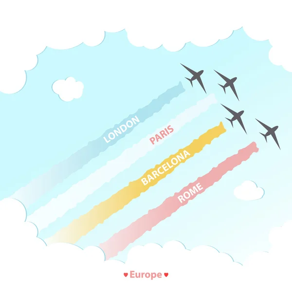 Uçak ülke tasarım turizm Europe kültür, tatil renkli vektör çizim seyahat