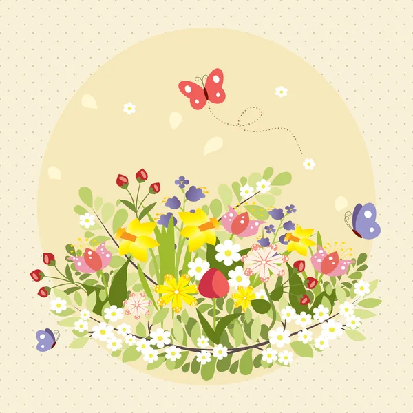 Voorjaar vlinders bloemen Art kleurrijke Vintage vectorillustratie — Stockvector