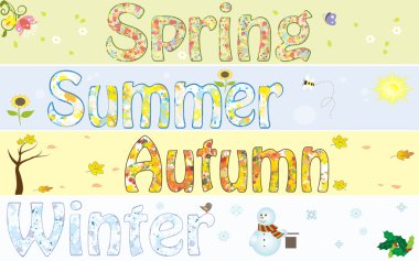 Sezon yıl kış bahar yaz sonbahar sonbahar sanat simge vektör çizim