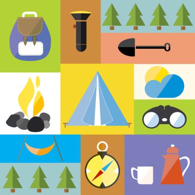 Vektör çizim karikatür kampı tasarım doğa açık Boho Icon Set