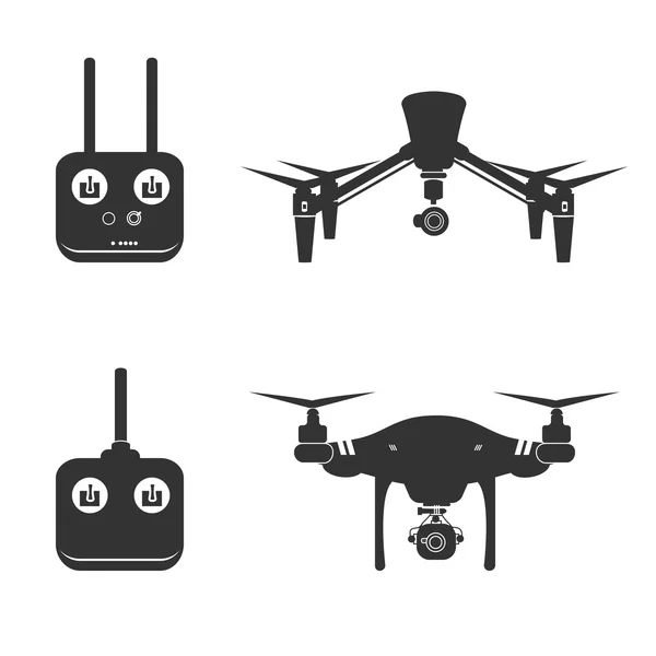 Drone Silhouette Video Aerial Fly Helicopter Camera Vector Illustration — Stock Vector