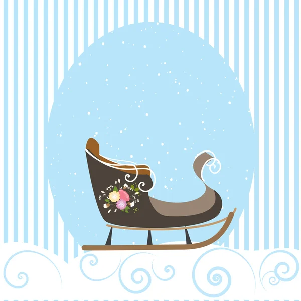 Tarjeta de Navidad Azul Hermoso viejo trineo copo de nieve Vector Ilustración — Vector de stock