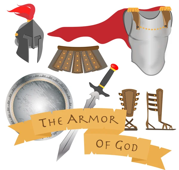 Rustning av Gud Warrior Jesus Kristus Helige Ande skylt vektor Illustration — Stock vektor