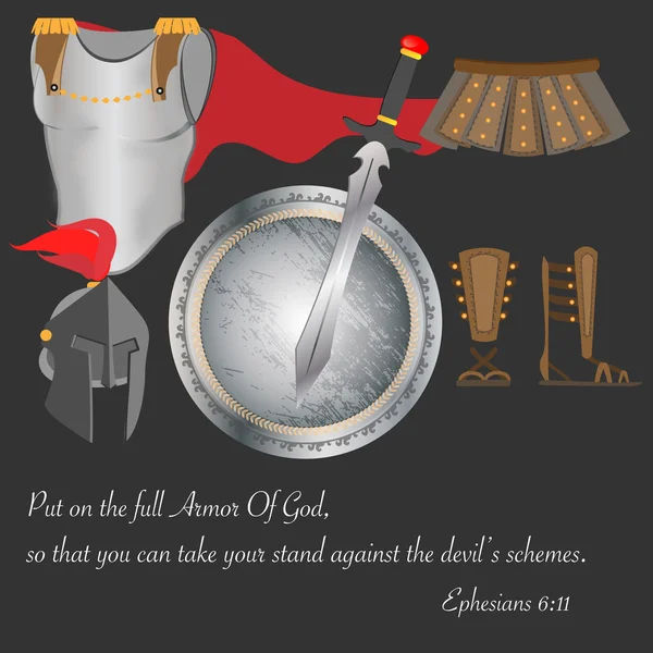 De wapenrusting van God Christendom Warrior geloof dappere bid vectorillustratie — Stockvector