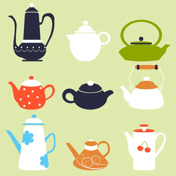 Tea Coffee Season Outono Inverno Kettle Set Café da manhã bule Vector Ilustração — Vetor de Stock