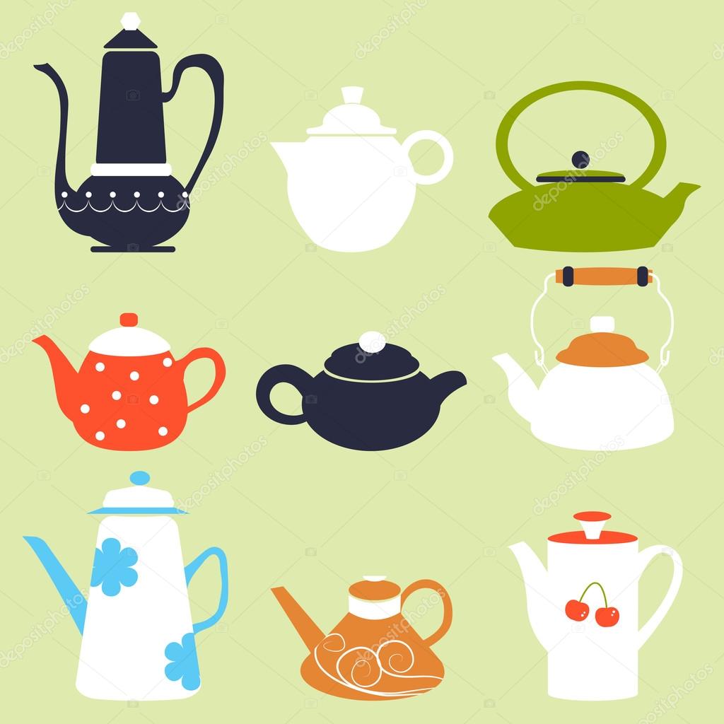 Tea Coffee Season Autumn Winter Kettle Set Breakfast Teapot Vector Illustration