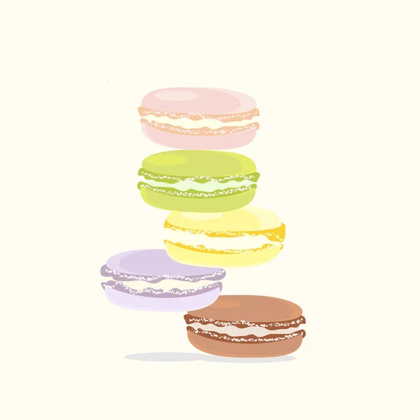 Bakgrund fransk färgglada Macaron Dessert grön rosa gul lila brun vektor Illustration — Stock vektor