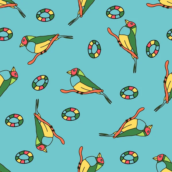 Patrón sin costuras con aves tropicales brillantes — Vector de stock