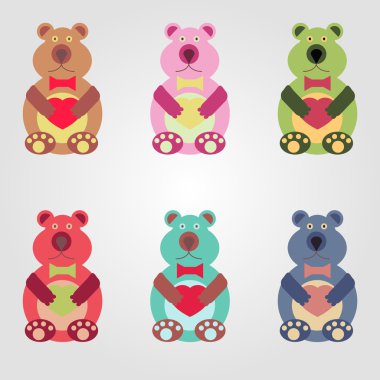 Oyuncak ayıların renkli düz simgeler kümesi
