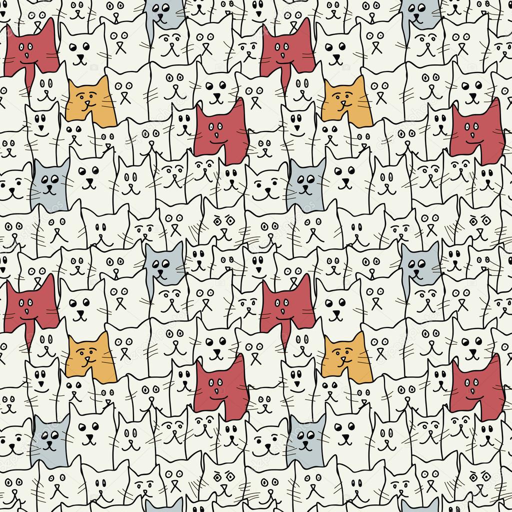 Seamless pattern with cute funny cats in cartoon style. Vector illustration.