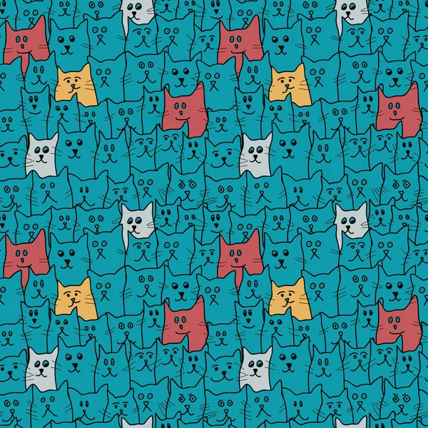 Patrón sin costuras con lindos gatos divertidos en estilo de dibujos animados. Ilustración vectorial . — Vector de stock