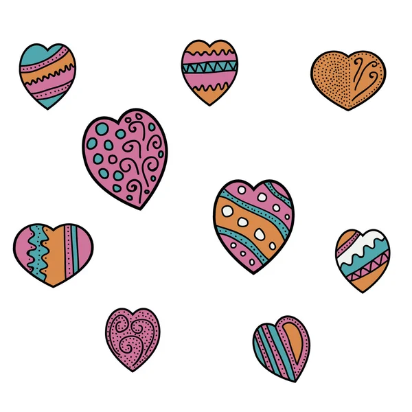 Colorful hearts with ornaments — Stock Vector