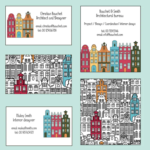 Carrinhos de negócios com edifícios coloridos Ilustração De Stock