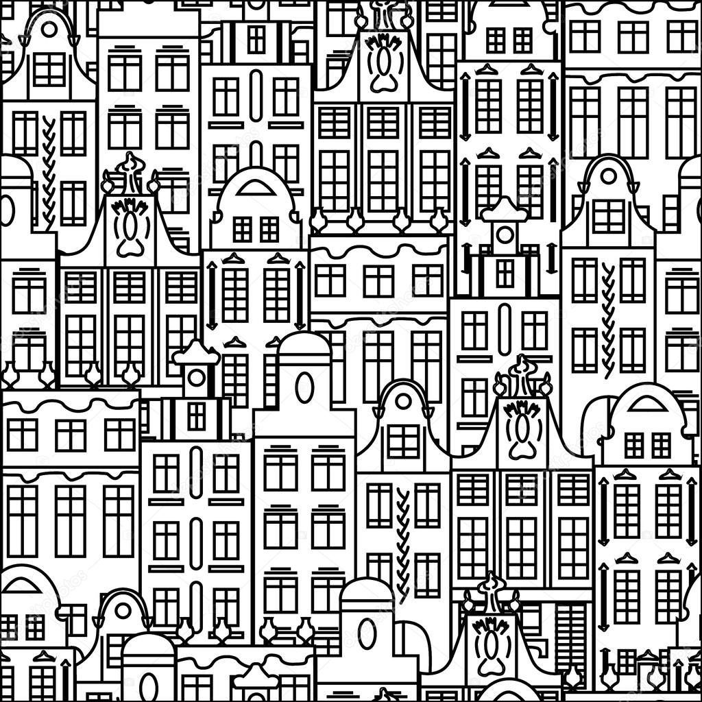 Pattern with black and white buildings