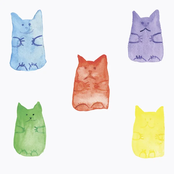 Conjunto de gatos aquarela Ilustração De Stock